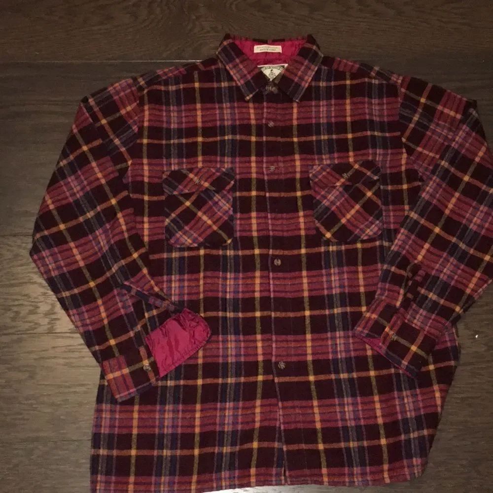 Vintage Retro wool blend Campus Red Check old lumberjack trail work hike shirt